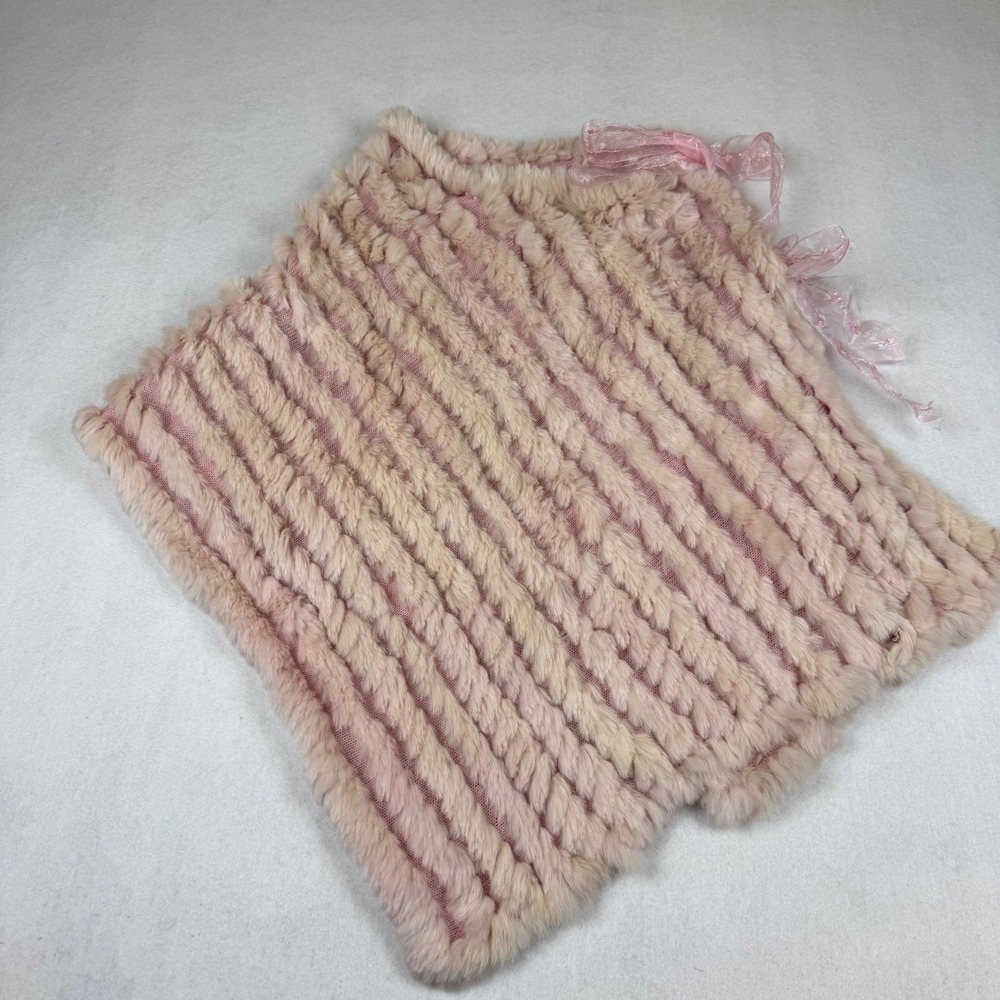 Pink Faux Fur Shrug Capelet Mesh Wrap Sheer Ribbon Tie Front One Size